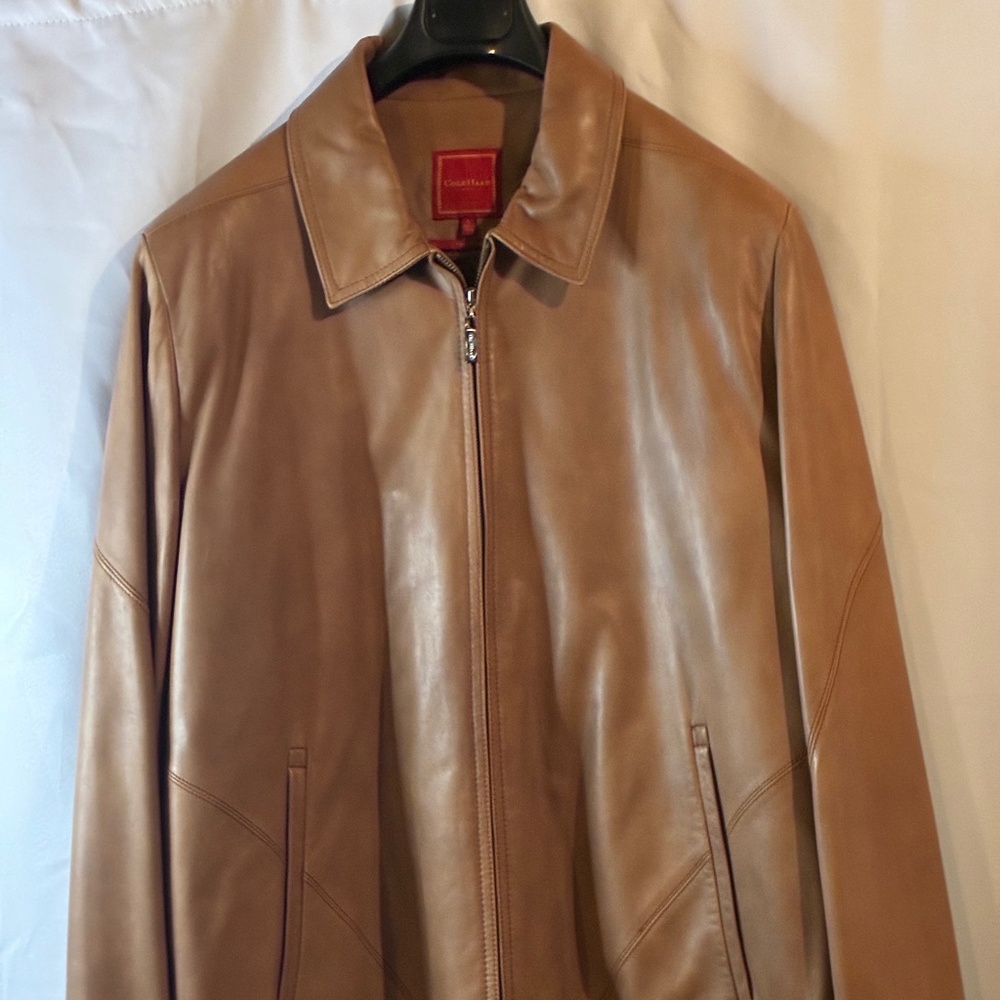 Cole Haan men’s leather coat size large Camel colored